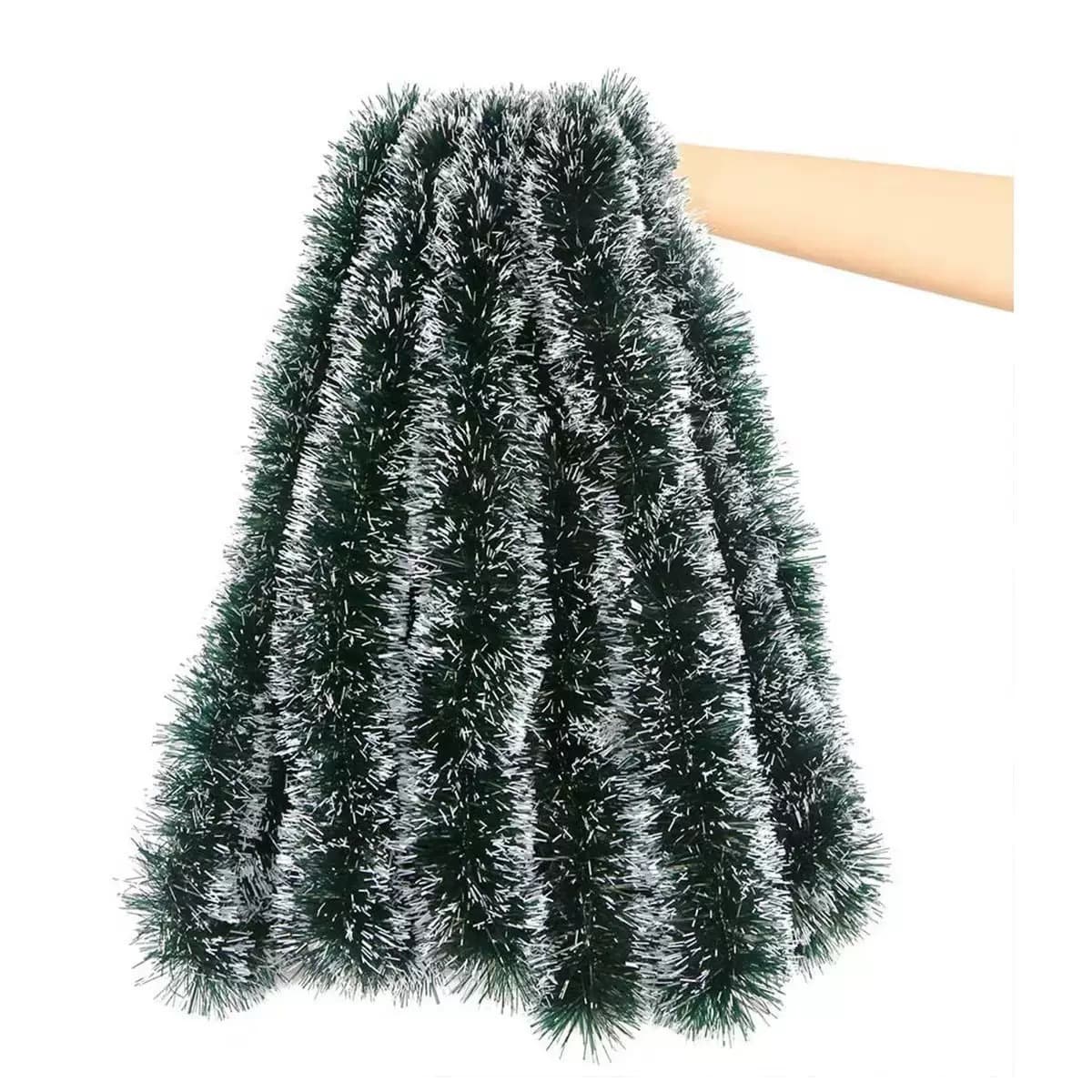 9cm 2m dense Christmas streamer decoration tinsel pull flower ribbon dark green white edge green edge manufacturer direct