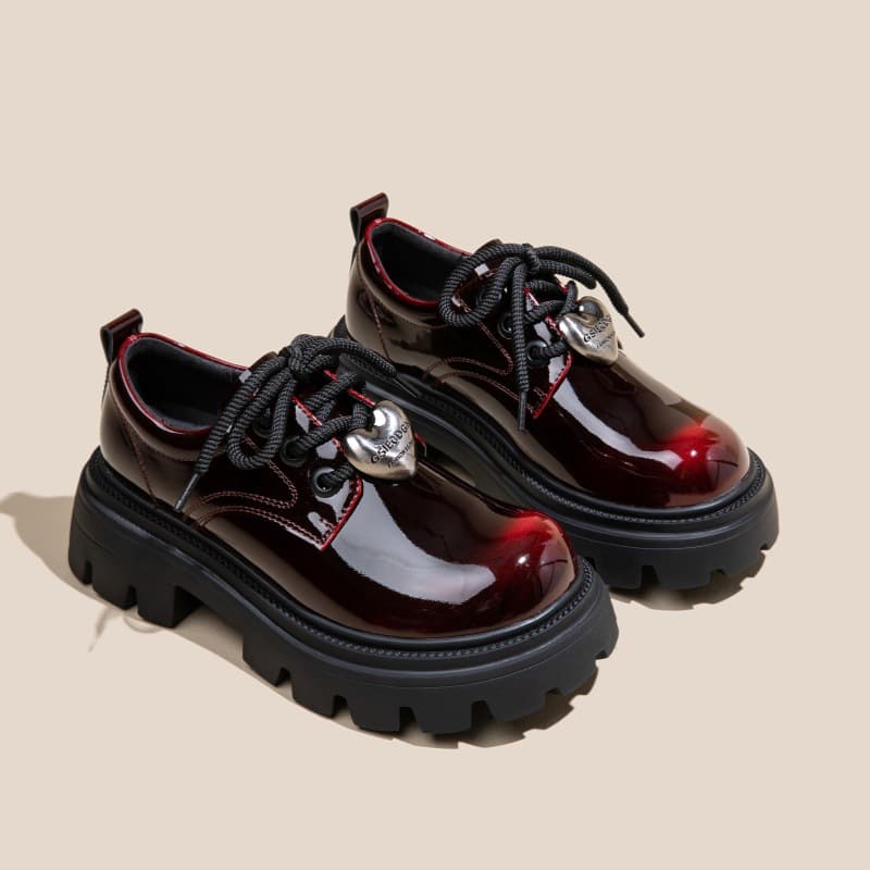 Retro British style women's shoes, thick-soled lace-up small leather shoes, high-heeled single shoes, platform shoes, fashionable cowhide loafers
