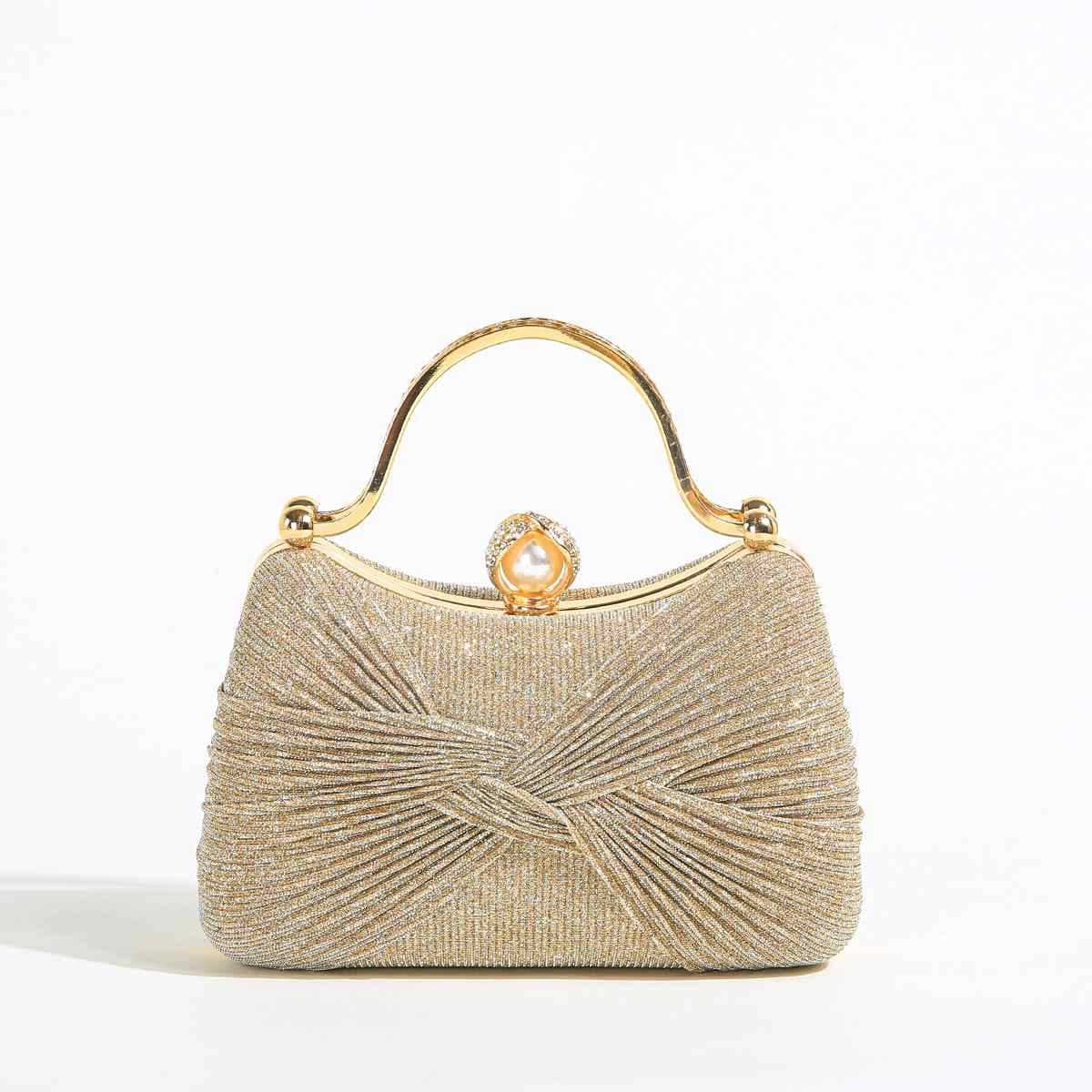 Trendy Niche Evening Bag for Export, Unique Handheld Pleated Clutch with Rhinestones, New Versatile Chain Crossbody Bag Wholesale