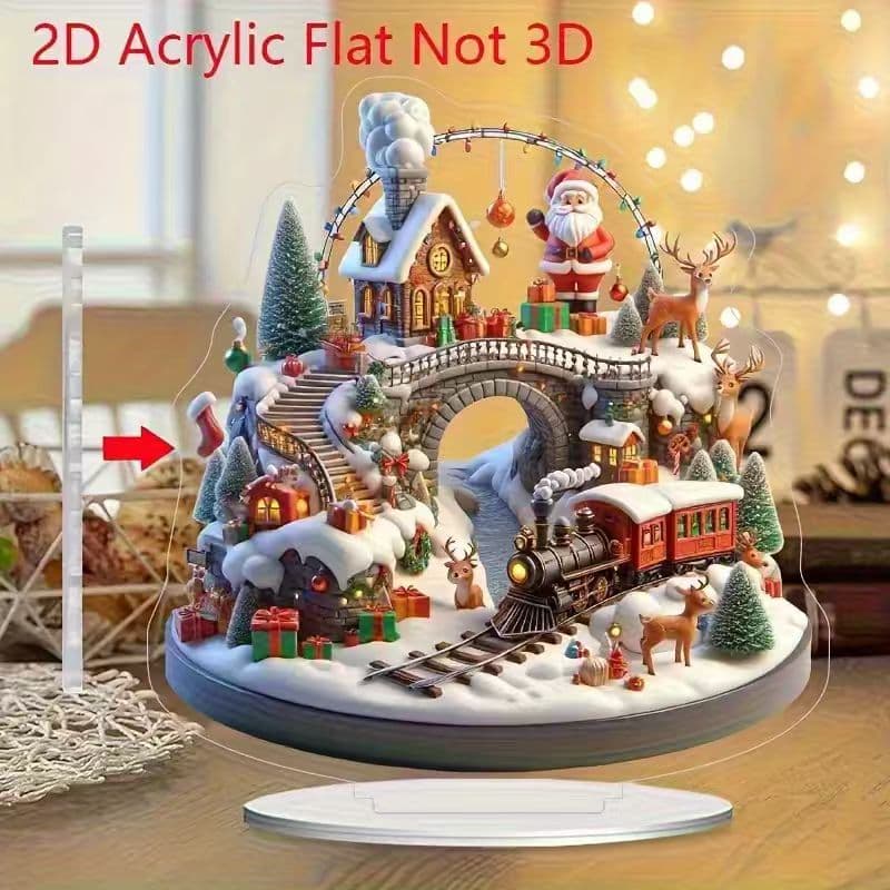 2D flat, exquisite 2D acrylic Christmas table decoration - Santa Claus, Snow Village and Vintage Train