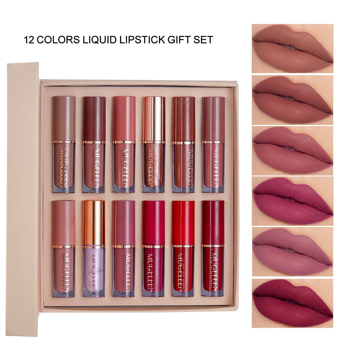 Hot Item: Cross-border Makeup European and American Style 12-Pack Lip Gloss Set, Matte Pearlescent Non-Stick Cup Lipstick Wholesale