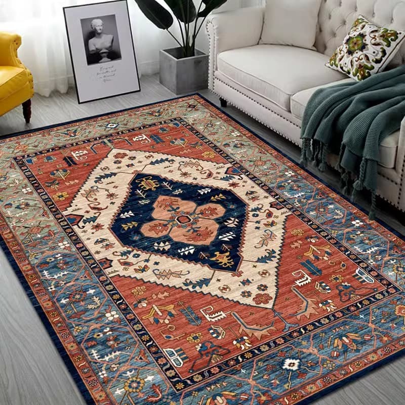 American-Style Vintage Living Room Carpet, Hotel and Guesthouse Full-Size Carpet, Bedroom Bedside Rug, Persian Coffee Table Sofa Floor Mat