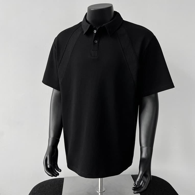 Cross-border foreign trade American-style high-end sense, enlarged and fatter shoulder splicing, fat guy short-sleeved men's polo shirt, loose T-shirt
