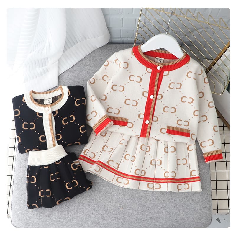 Factory direct sales autumn children's clothing sweater sweater skirt little girl fashion small fragrant skirt two-piece trendy brand set