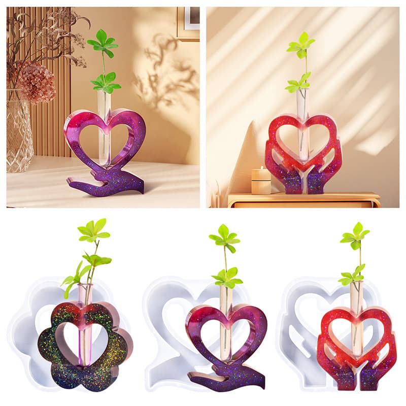 DIY Epoxy Resin Love Series Flower Pot Silicone Mold Heart-Shaped Vase Insert Branch Hydroponic Flower Arrangement Decoration Tabletop Mold