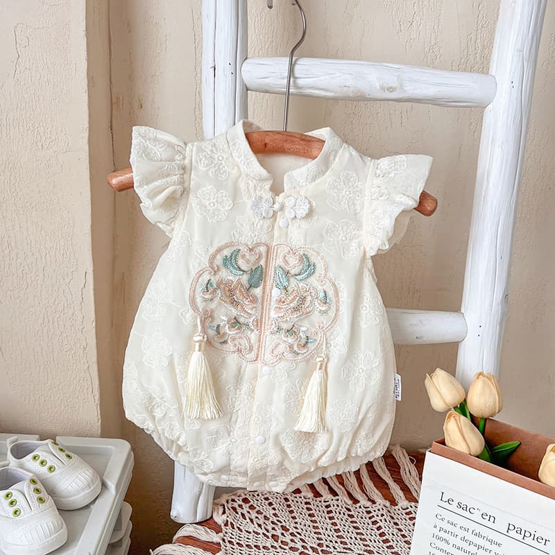 Chinese-style Baby Bodysuit Summer Onesie Thin Infant Clothing Newborn Thin Short-Sleeve Princess Romper for Girls