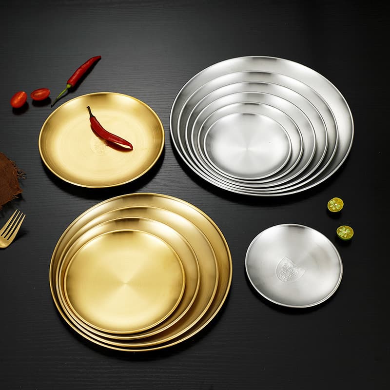 304 Stainless Steel Korean BBQ Plate, Western Food Plate, BBQ Fruit Plate, Craft Tray, Cake Round Tray