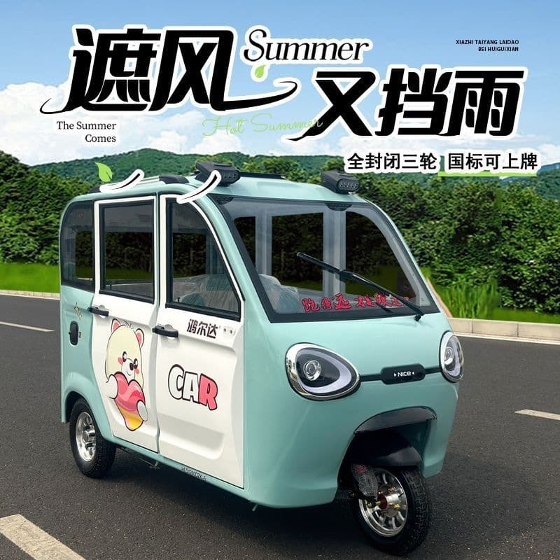 Fully enclosed electric new tricycle household adult small lady to pick up and drop off children national standard battery car scooter