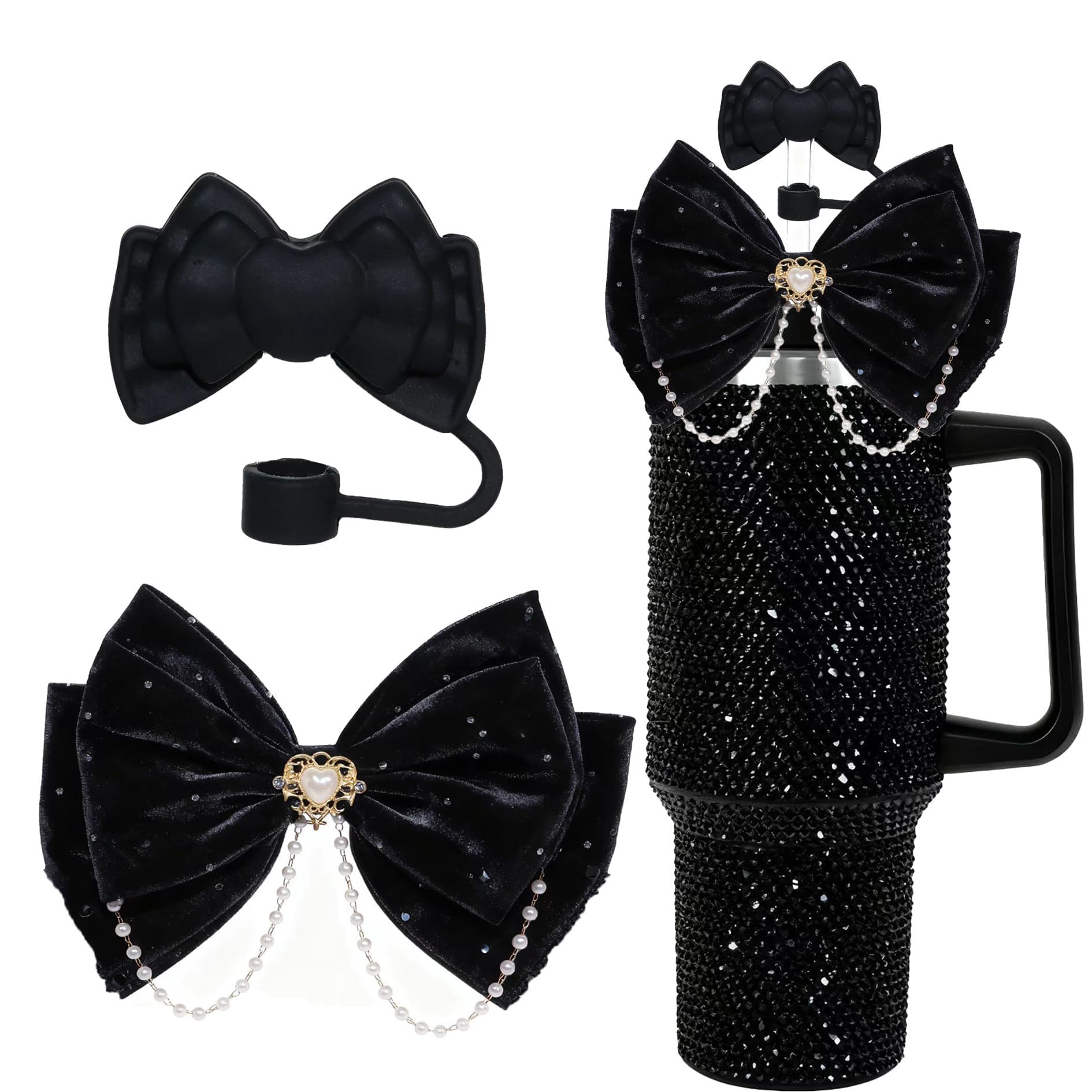 Heart Bow Straw Cap LFGB Food-Grade Silicone 10mm Straw Plug Polyester Bow Decoration