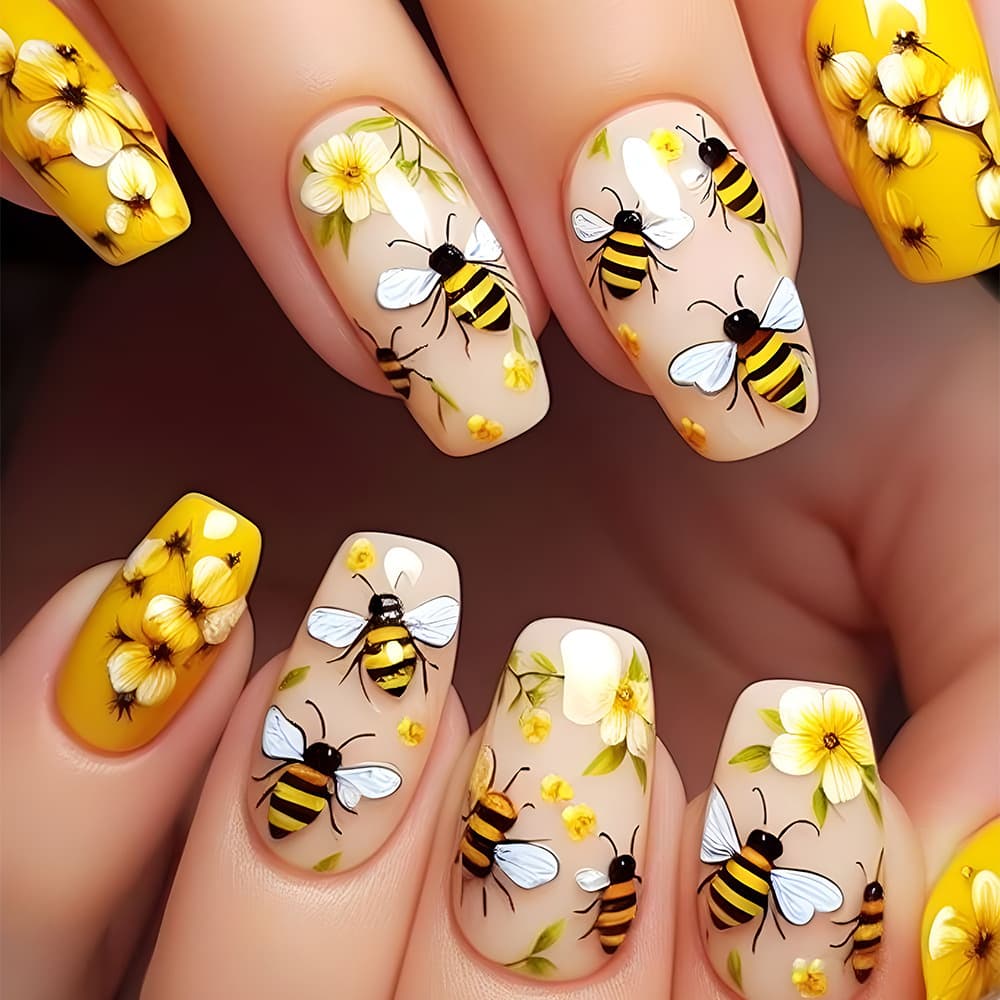 Wholesale European and American high quality mid-length bumblebee wearable nails removable manicure patches press on nails