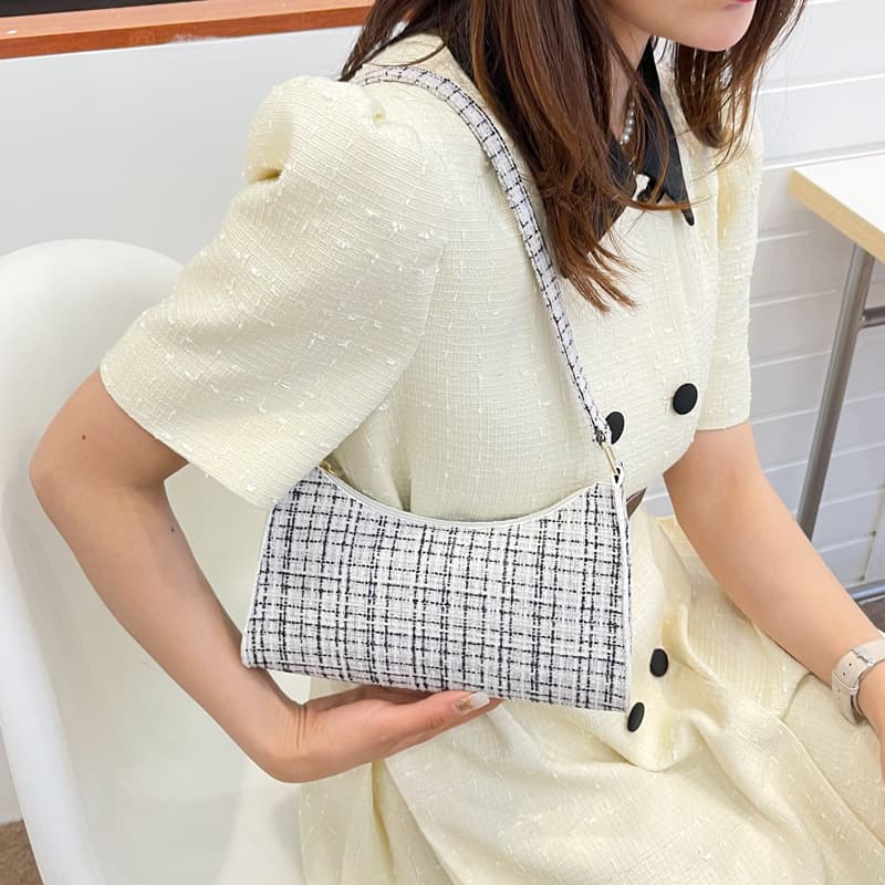 Women's Single Shoulder Bag, 2025 New Korean Style Casual Plaid Trendy Cute Handheld Elegant Phone Bag, Underarm Bag