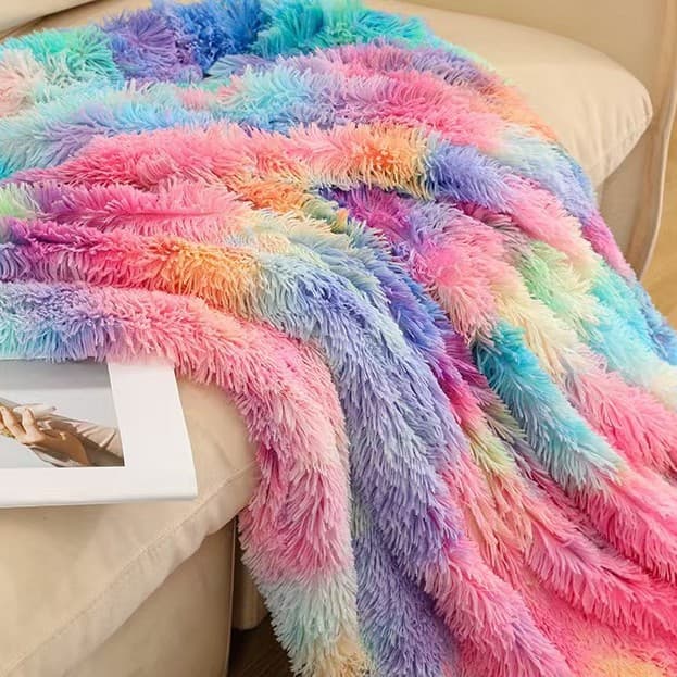 New Tie-Dye Print Long Plush Blanket Nordic Style Double-Layer Sofa Throw Blanket Home Leisure Fluffy Blanket