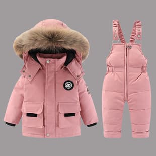 Baby Down Cotton Padded Suit Set Korean Style Boys Girls Kids Two-Piece Warm Cotton Coat Overalls