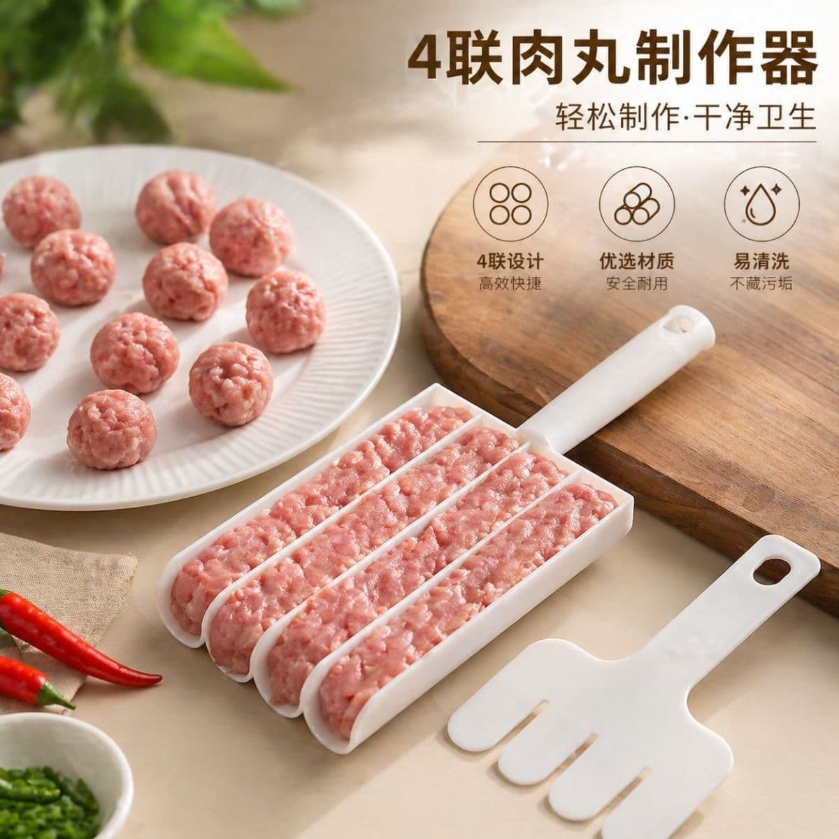 Household four-piece meatball maker, non-stick croquette fish ball meatball maker, new household croquette maker