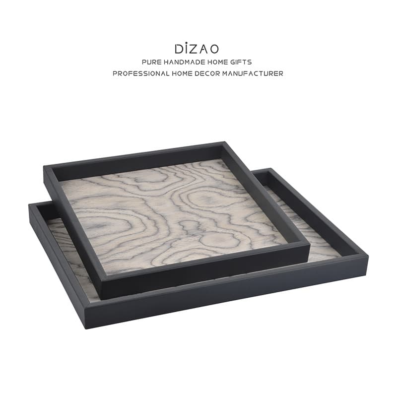 Light Luxury Modern Shanghai Style Solid Wood Leather Tray Sample Room Living Room Storage Tray Bathroom Aromatherapy Tray Organizer Tray
