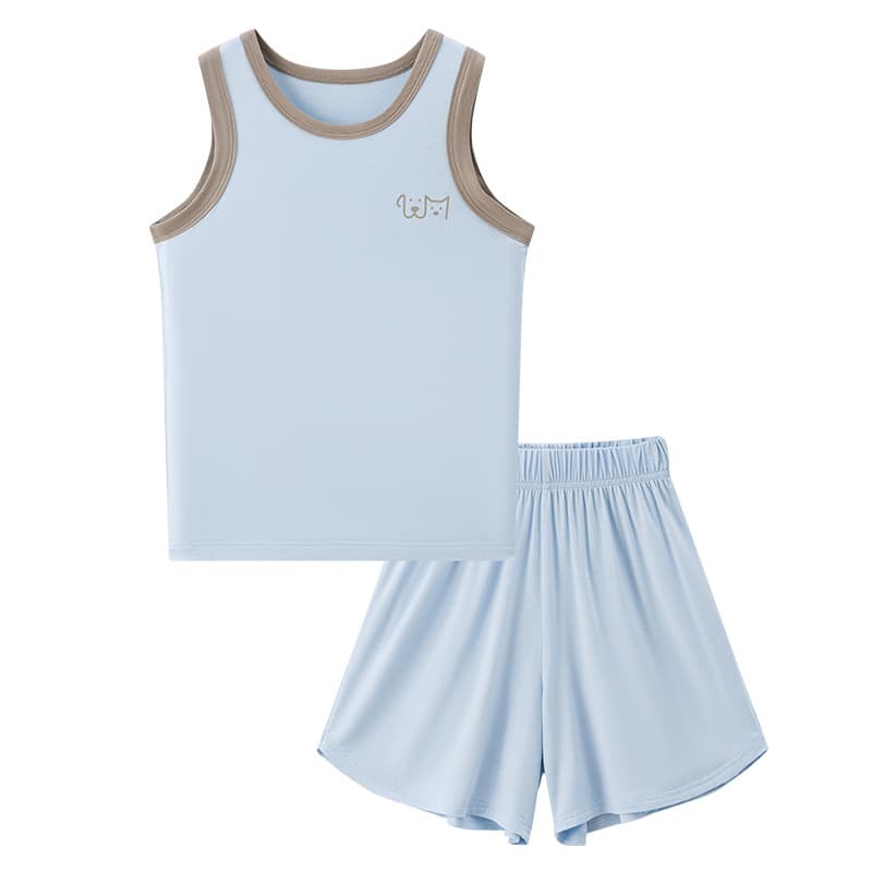 Summer Modal Pajama Set for Boys and Girls, Two-Piece Vest and Shorts, Youth Sportswear Casual Set