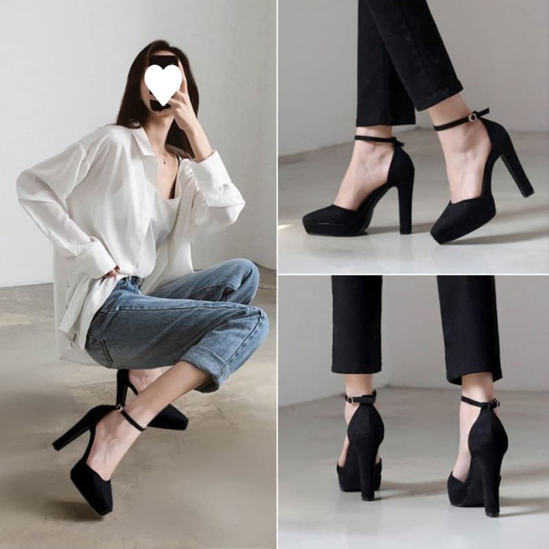 One-buckle Platform High Heels Autumn 2025 New Women's Pointed Toe Versatile Black Night Show 10cm Chunky Heel