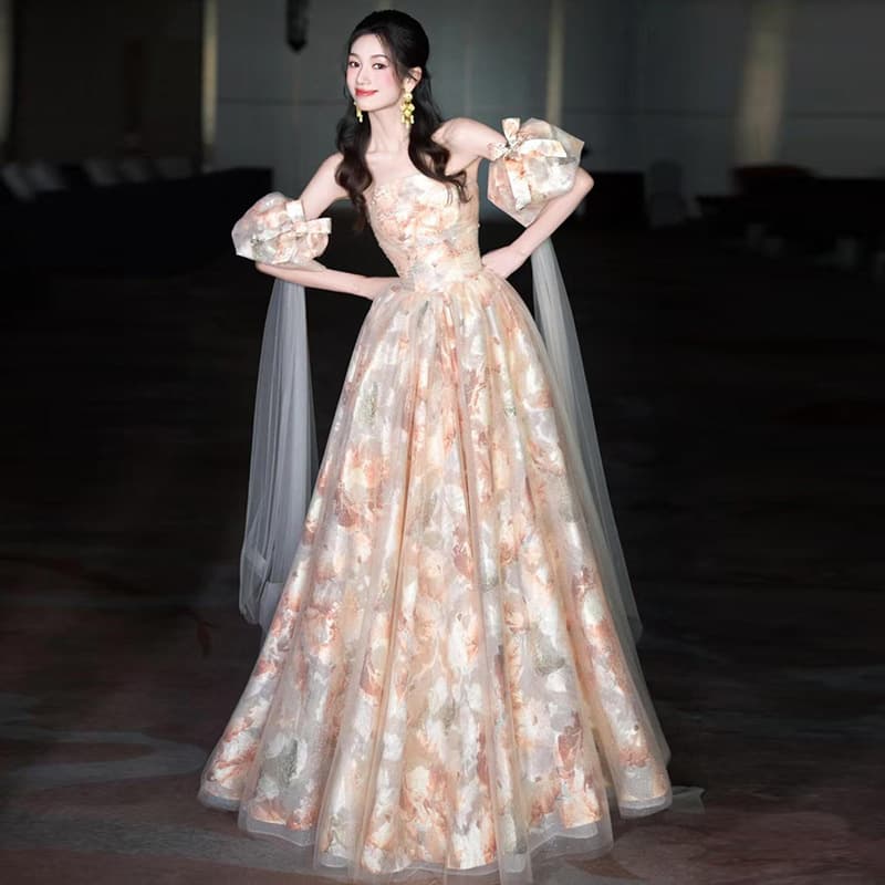 Evening dress for women 2026 new style high-end bride dressing gown toasting dress fugitive princess engagement dress art test adult ceremony