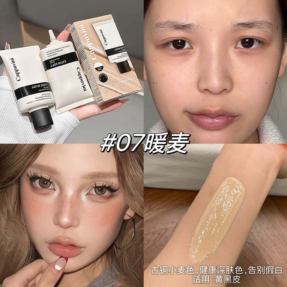 Cappuvini Silky Satin Foundation - Hydrating, Skin-Blurring, Even-Toned, Creamy Finish, Affordable