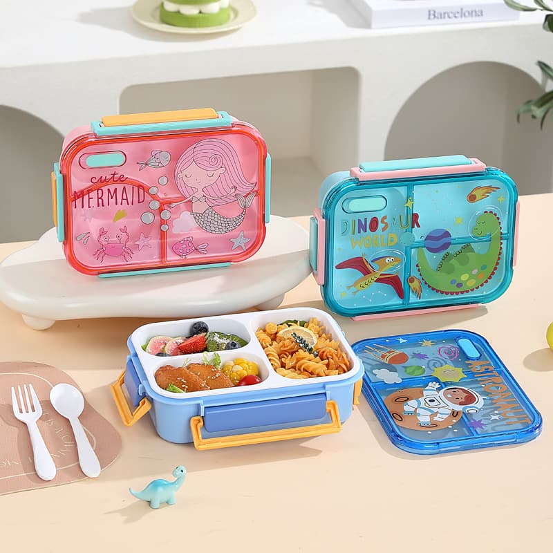 Wholesale lunch box with tableware food grade PP student children lunch box bento box picnic large capacity cartoon lunch box