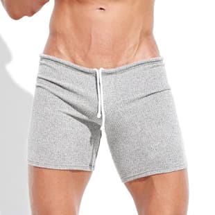 Cross-border Plus Size 3/4 Length Summer Men's Sexy Ribbed Shorts with Drawstring, Tight High-Stretch Athletic Shorts