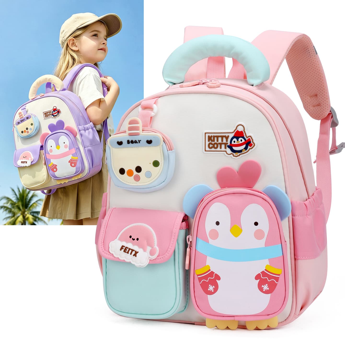 Cute Little Penguin Schoolbag Kindergarten, Middle Class, Preschool Class, Light Backpack for Boys and Girls, Small Backpack