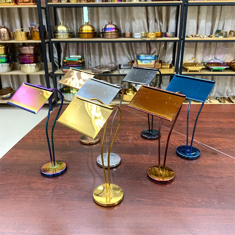 Stainless steel business card holder, creative color titanium-plated message holder, hotel conference seat, table number, dish name display stand