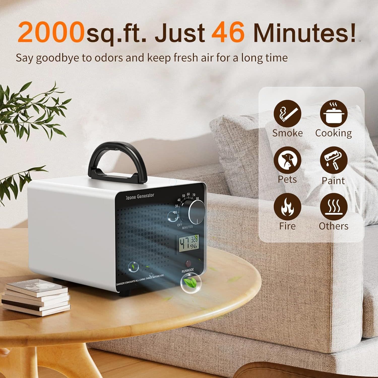 New Ozone Generator with Temperature and Humidity Display for Home Sterilization, Disinfection, Formaldehyde Removal, and Air Purification in Hospitals and Factories