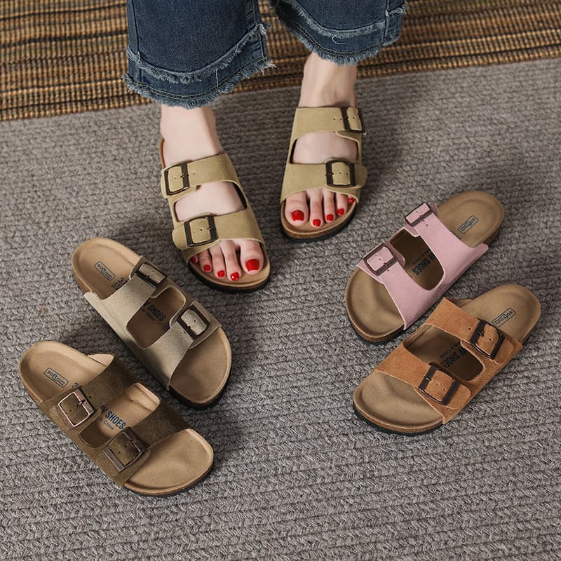 【Factory Direct】In Stock Genuine Leather Birkenstock Sandals for Women Summer Outdoor One-Strap Casual Cork Thick Sole Beach Sandals