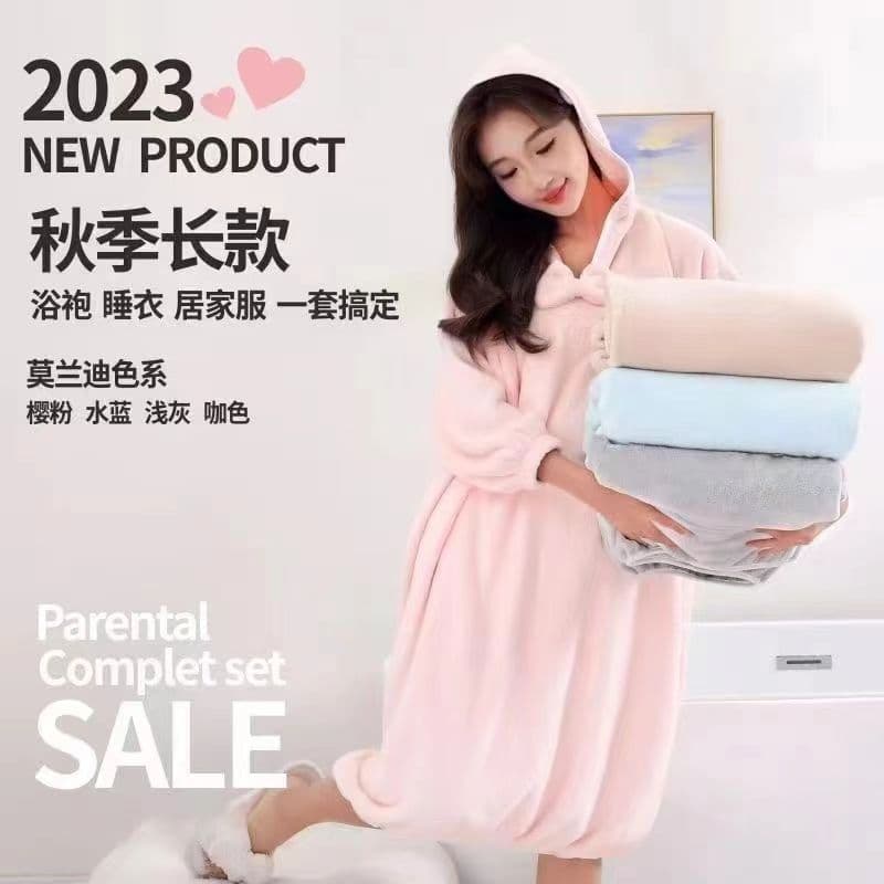 Water Absorbent Coral Fleece Bath Robe Home Wear Sleepwear with Hood Pure Cotton Long Suitable for All Seasons Unisex