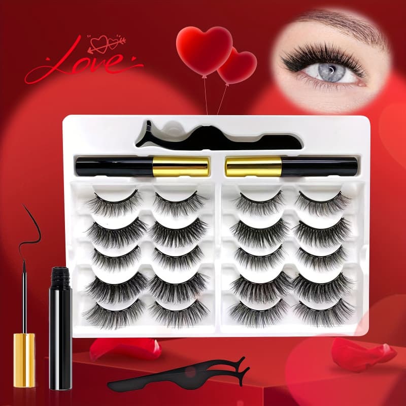 2026 New Cross-border Drop Shipping 10-Pair Magnetic Eyelashes and Magnetic Eyeliner Set