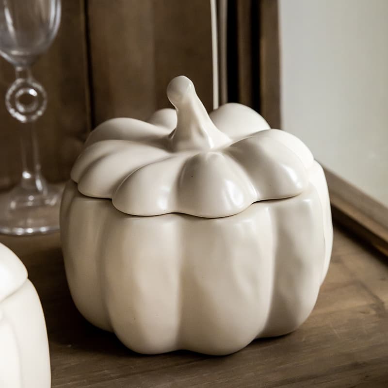 Pumpkin-Shaped Vintage Exquisite Single-Person Ceramic Soup Cup Steamed Egg Bird's Nest Stew Cup with Lid Pumpkin Bowl Cross-Border Export