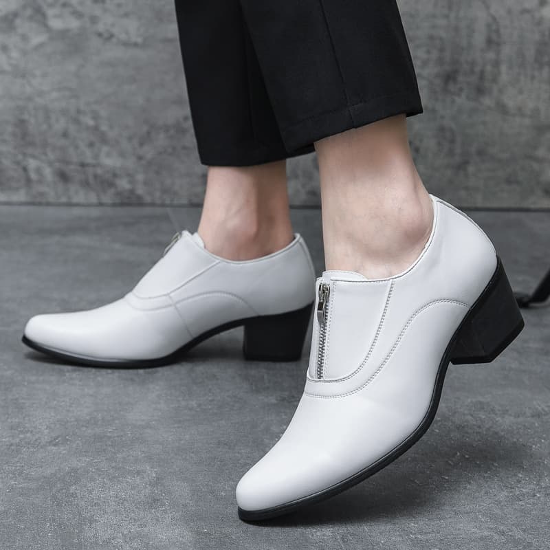 2026 Cross-border High Heel Leather Shoes for Men Wedding Banquet Formal Men's Shoes Size 37 Trendy High Heels Stylist Shoes for Men