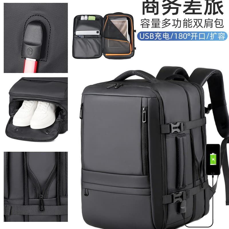 15.6-Inch Laptop Compartment USB Port Expandable Business Backpack for Men, Wet and Dry Separation, Independent Shoe Compartment, Travel Backpack