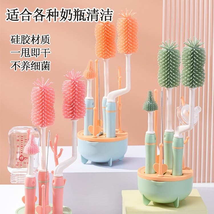 Silicone Baby Bottle Brush, Straw Brush, 3-in-1 Bottle Cleaning Tool Storage Set, Portable Cup Brush