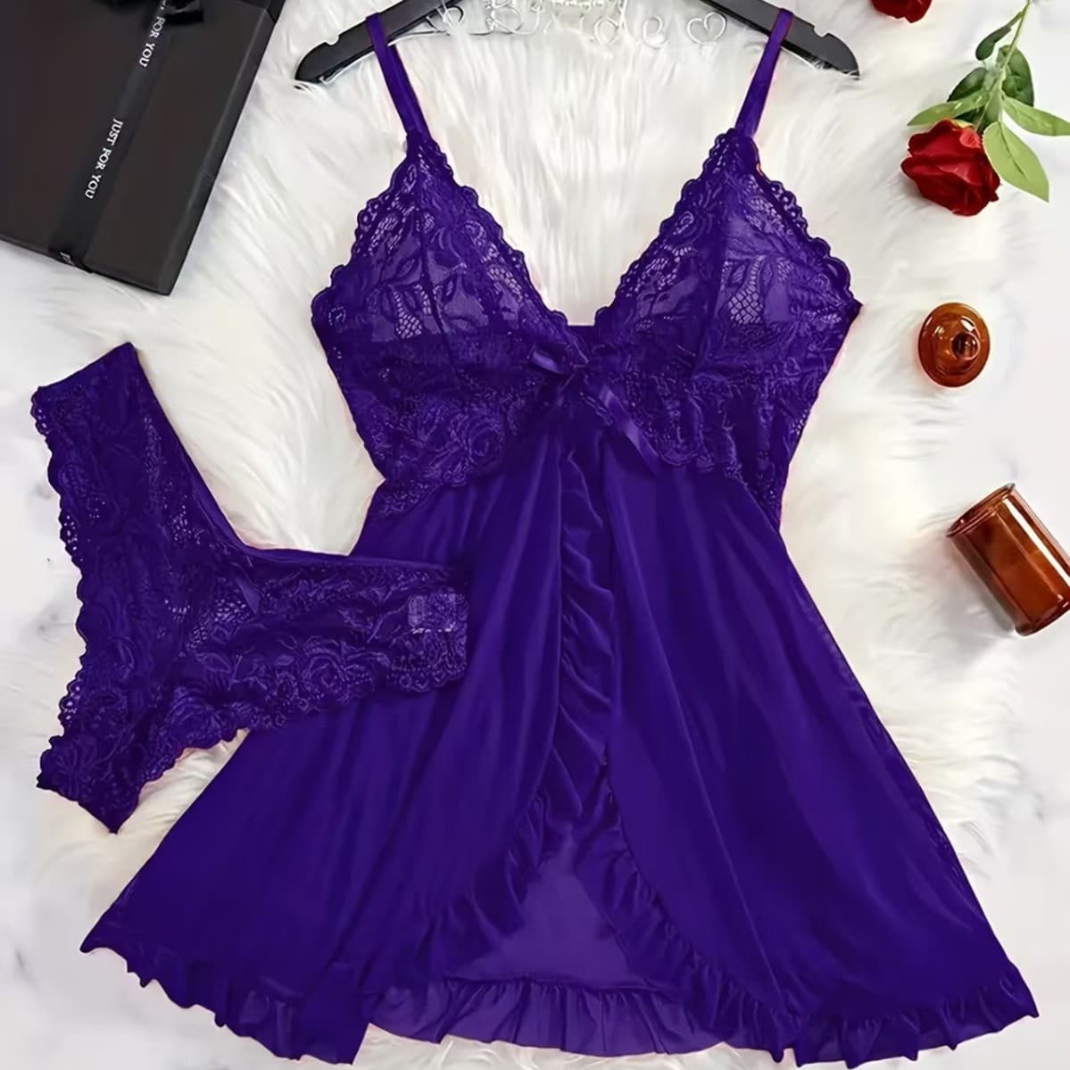 Women's European and American Export Purple Sexy Lace Camisole Sleepwear Robe, Homewear Chemise Pure Desire Lingerie