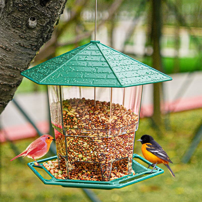 Outdoor Hanging Feeder Foldable Bird Feeder Garden Bird Food Container Sunshade Frostproof Bird Cage Large Size Plastic Material