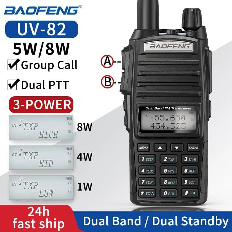 Baofeng UV-82 Two-Way Radio 5W/8W Optional High Power Handheld Dual PTT Baofeng UV82