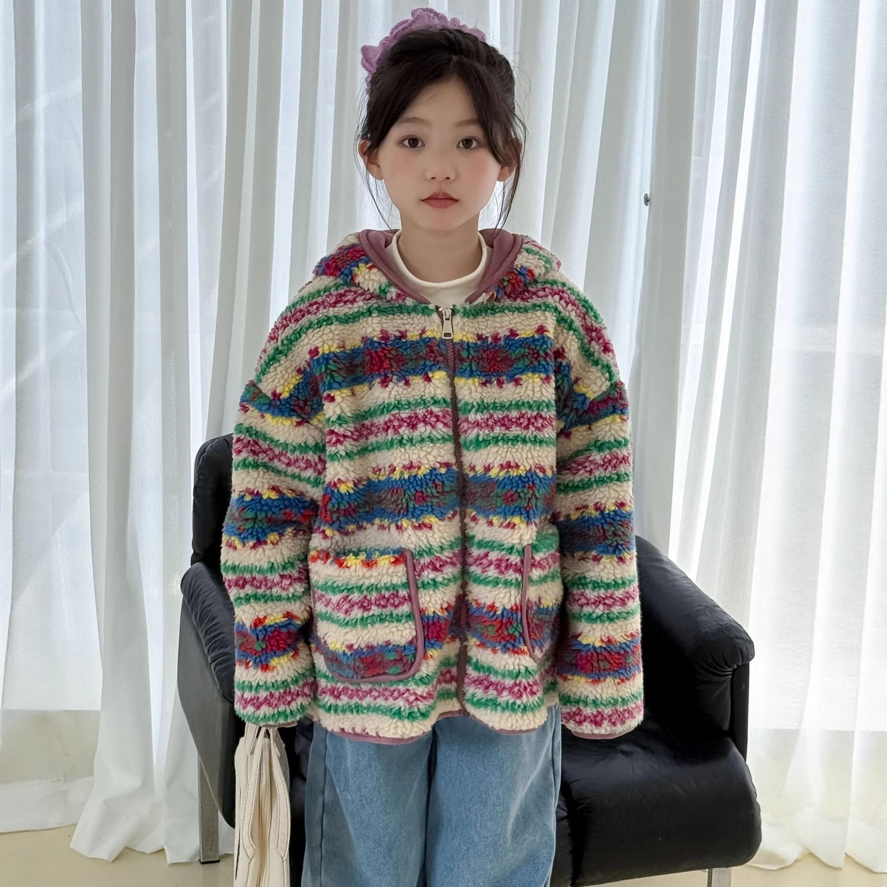 Kids' Clothing 2025 Winter Boys Girls Color-Blocked Sherpa Fur-Like Coat Children Warm Korean Style Coat Faux Fur