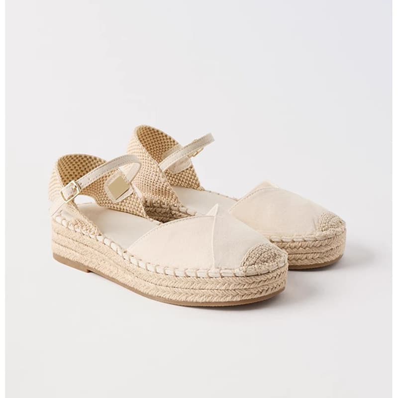 Sweet Style Canvas Woven Sandals Women's High Heel Thick Bottom Flat Sandals Fisherman Shoes Tassel Detail Buckle Closure