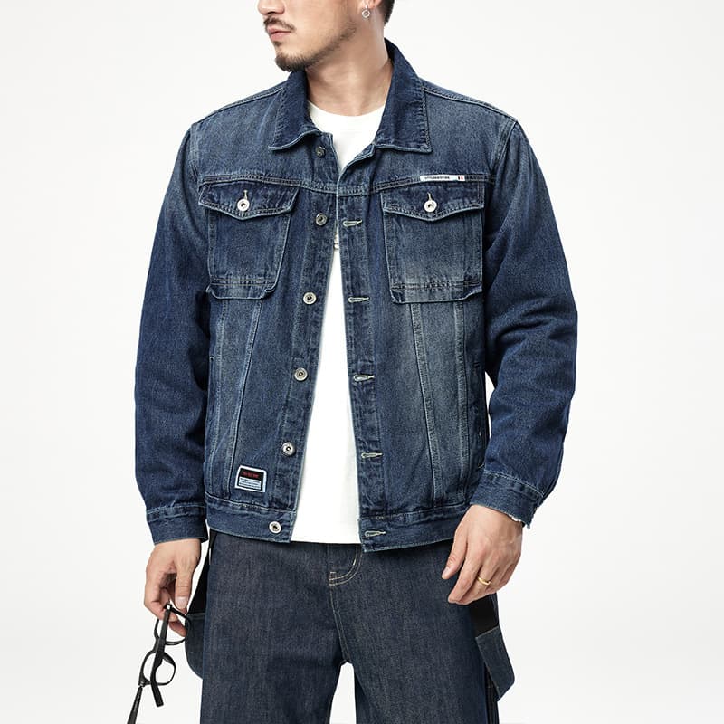New Style Denim Jacket Casual Trendy In Stock Cotton Denim Jacket with Side Seam Pockets Men's Top