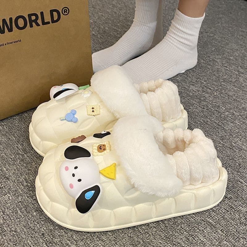 Cartoon Women's Cotton Slippers for Outdoor and Home, Thick Sole, Cloud-like Comfort, Non-slip, Fleece-lined