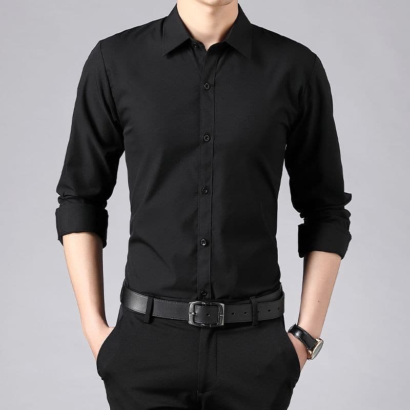 Men's Long-Sleeve Business Casual Shirt, White and Black, New Spring/Fall Slim Fit Dress Shirt Top