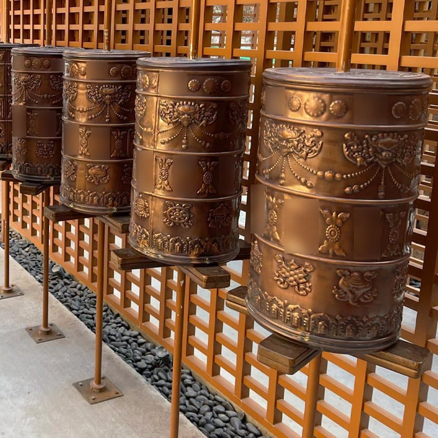 Tibetan Prayer Wheel Copper Manual Large Spinning Barrel, Tibetan Style Homestay Tavern Outdoor Decor Photo Spot