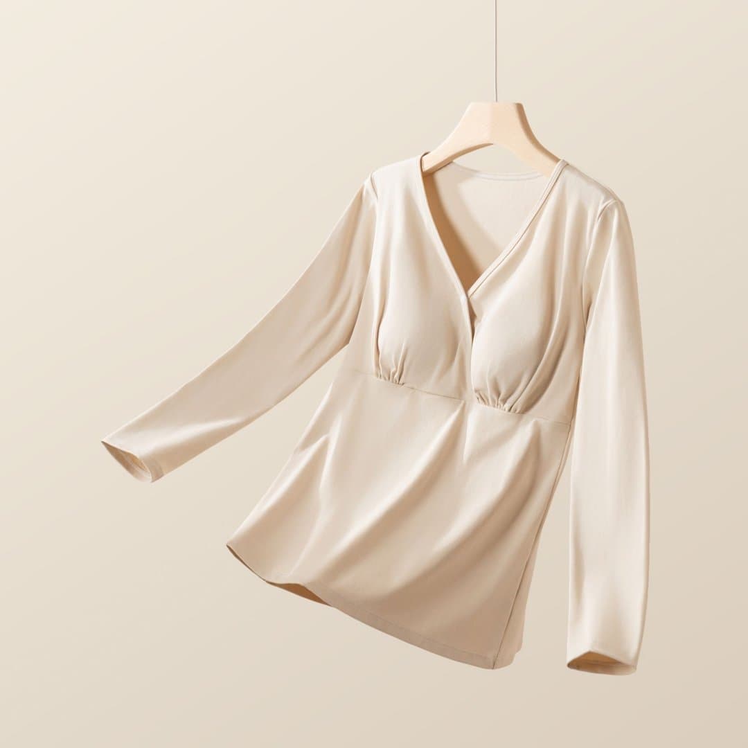 Maternity V-Neck Long-Sleeve Nursing Top Spring/Fall Ribbed Cotton Plus Size Soft Feeding Shirt Homewear Postpartum Wear