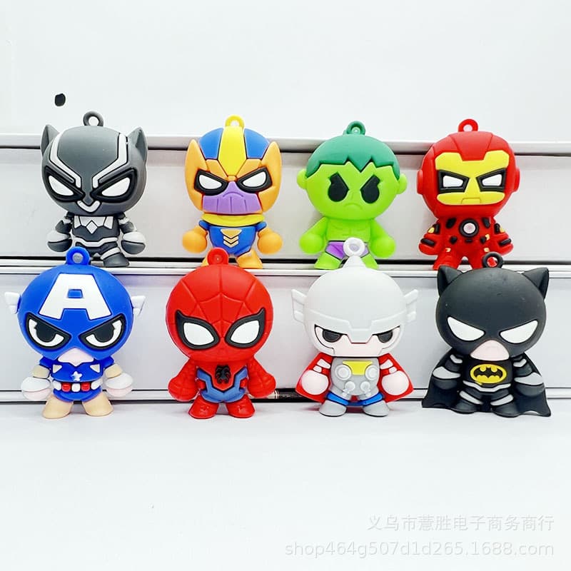 Q Version Marvel Avengers Keychain Pendant Batman Spiderman Cartoon Keyring Charm Cute Style Suitable for Various Occasions Gifts