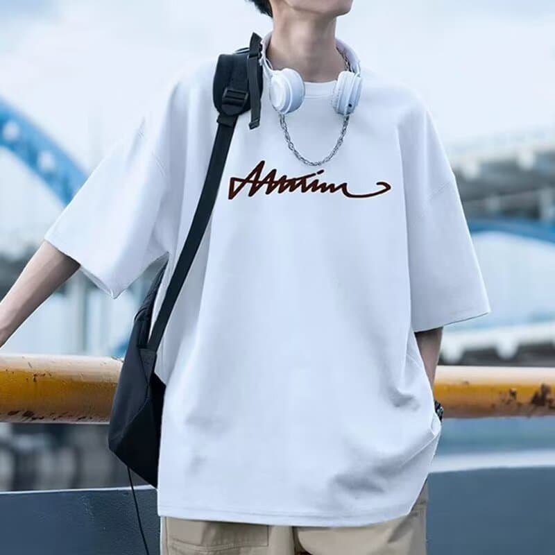 Short-sleeved men's t-shirt summer trendy brand loose casual 2026 new internet celebrity trend simple printed tops men's clothing