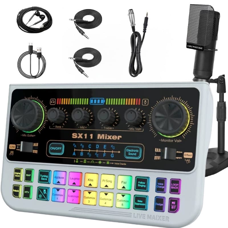 New English sound card set SX11+BM800 mixing voice changer electronic noise reduction live recording karaoke