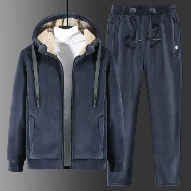 Silver Fox Fleece Winter New Thermal Set Men's Lamb Fleece Sweatshirt and Cotton Pants Casual Set Middle-Aged Plus Size Trendy Set