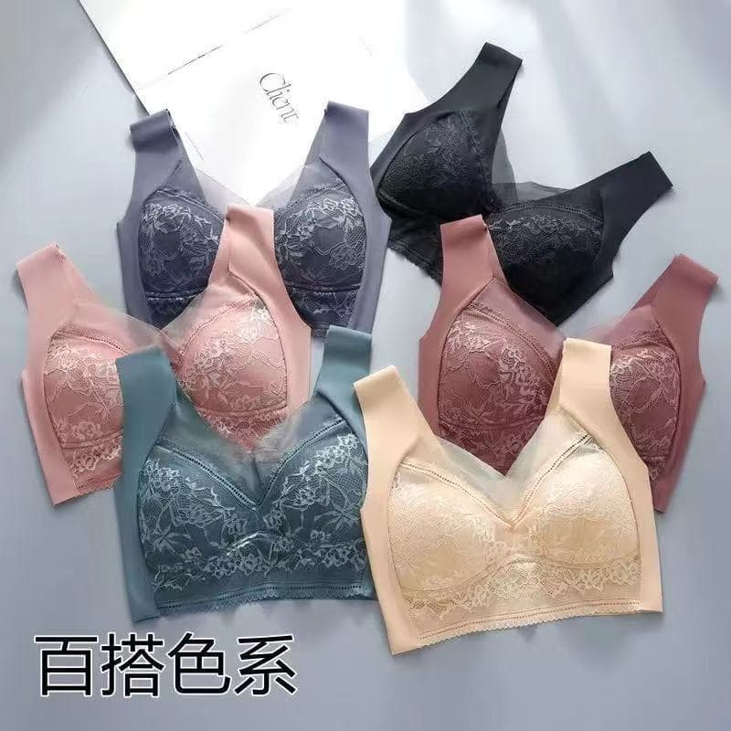 Hot-Selling Lace Wire-Free Plus Size Tank Top Ice Silk Seamless Gather Breathable Thin Bra Backless Large Bust Minimizing for Women